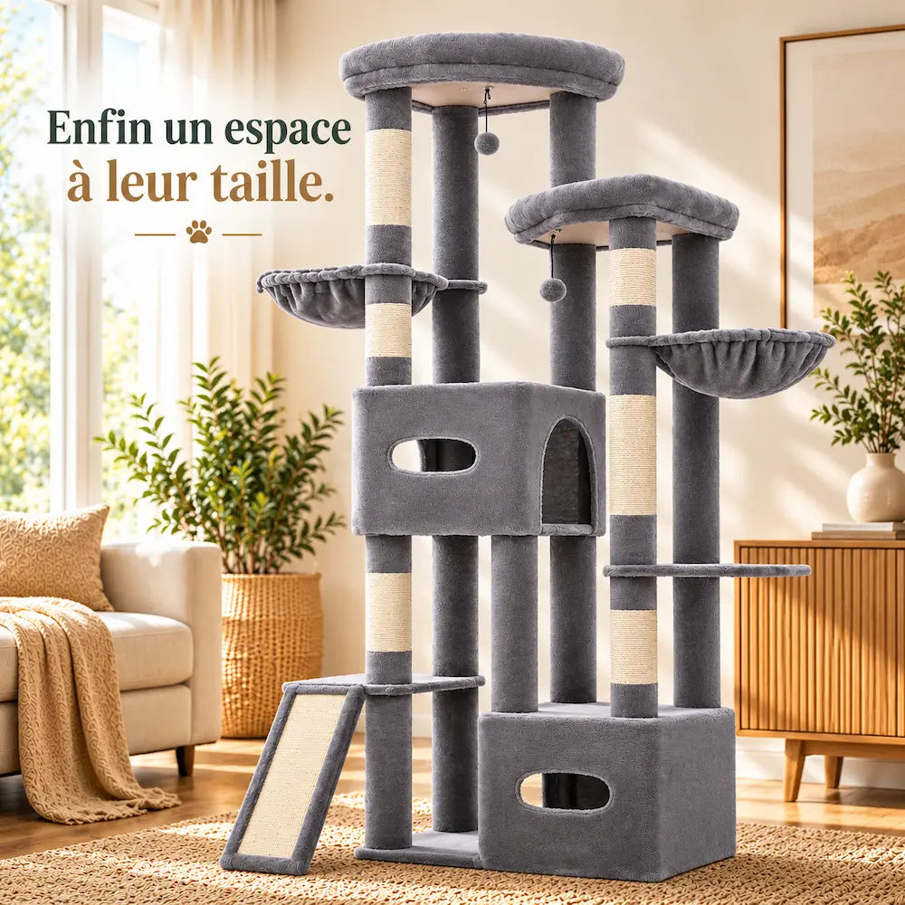 Grand arbre à chat pour gros chat, enfin un espace à leur taille