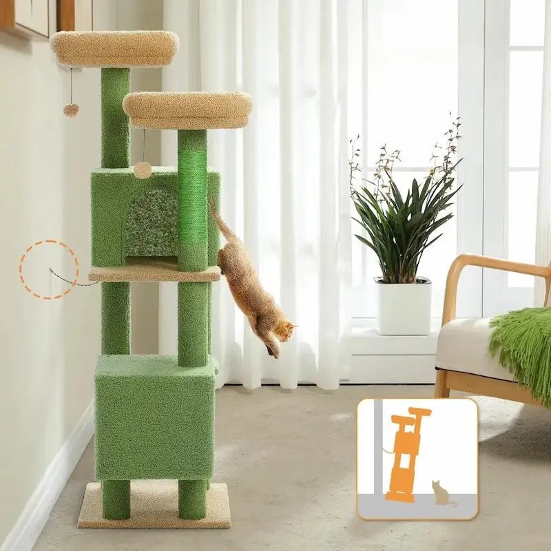 Chat qui saute de l'arbre à chat 130 cm vert avec kit anti-basculement