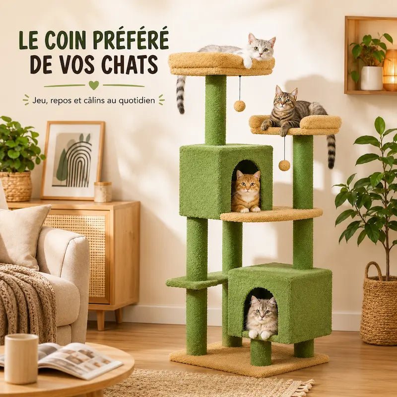 Chats sur les perchoirs et dans les cabanes de l'arbre à chat 130 cm Felikit