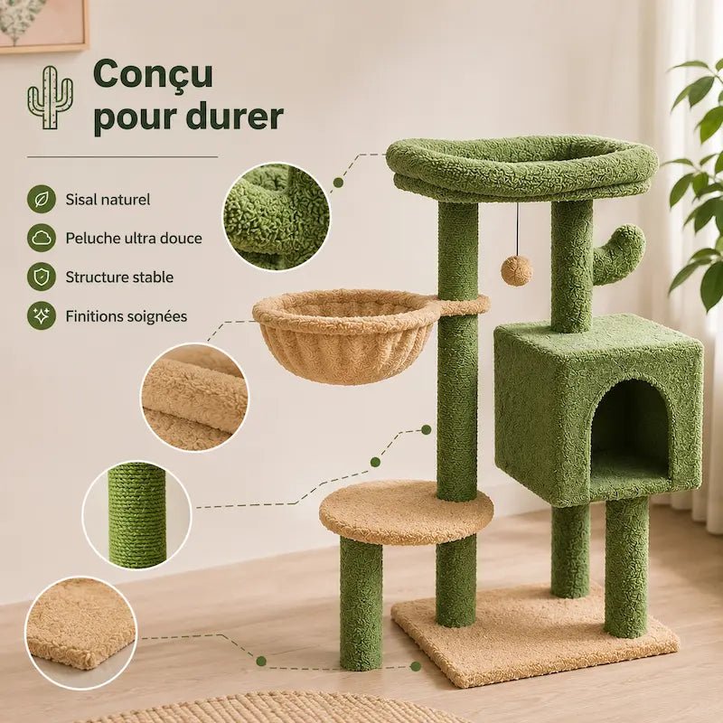 Arbre à chat 90 cm : sisal naturel, peluche ultra douce, structure stable, finitions soignées