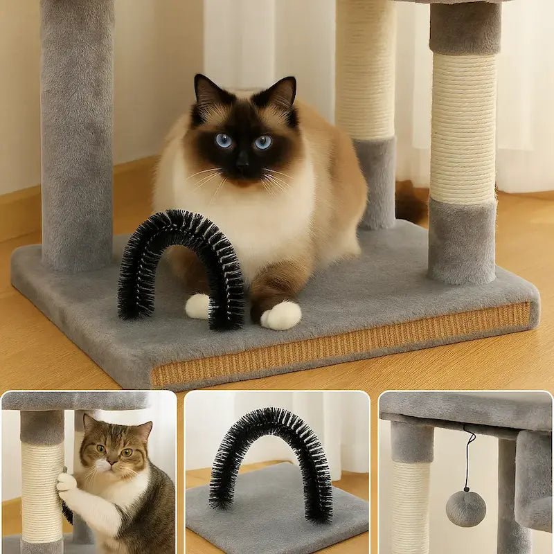 Chat sous l'arche brosse de massage de l'arbre à chat avec jouet Furrya