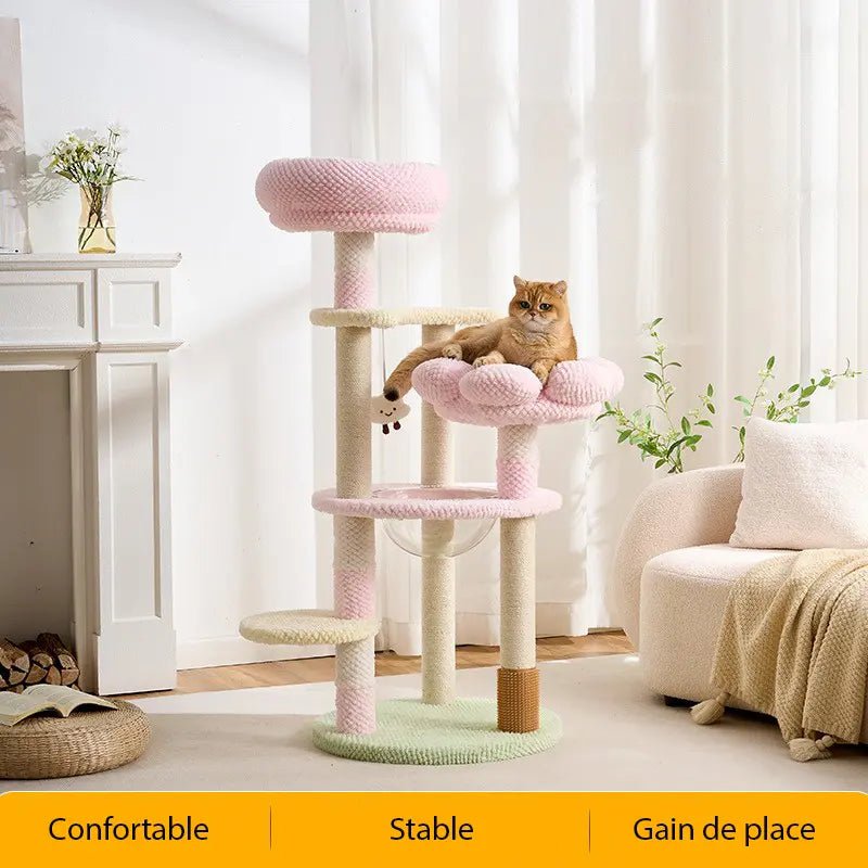 Arbre à chat cosy rose et crème CozyNest : confortable, stable et gain de place