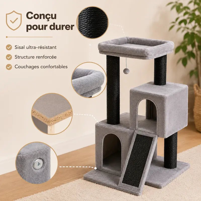 Arbre à chat en sisal : sisal ultra résistant, structure renforcée, couchages confortables