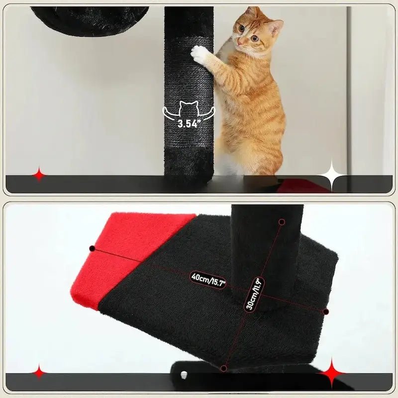 Chat qui griffe le poteau épais et plateforme de l'arbre à chat gothique Felinoir