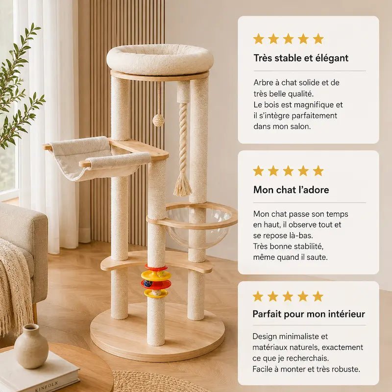 Arbre à chat Natura Luminia en bois naturel accompagné d'avis clients