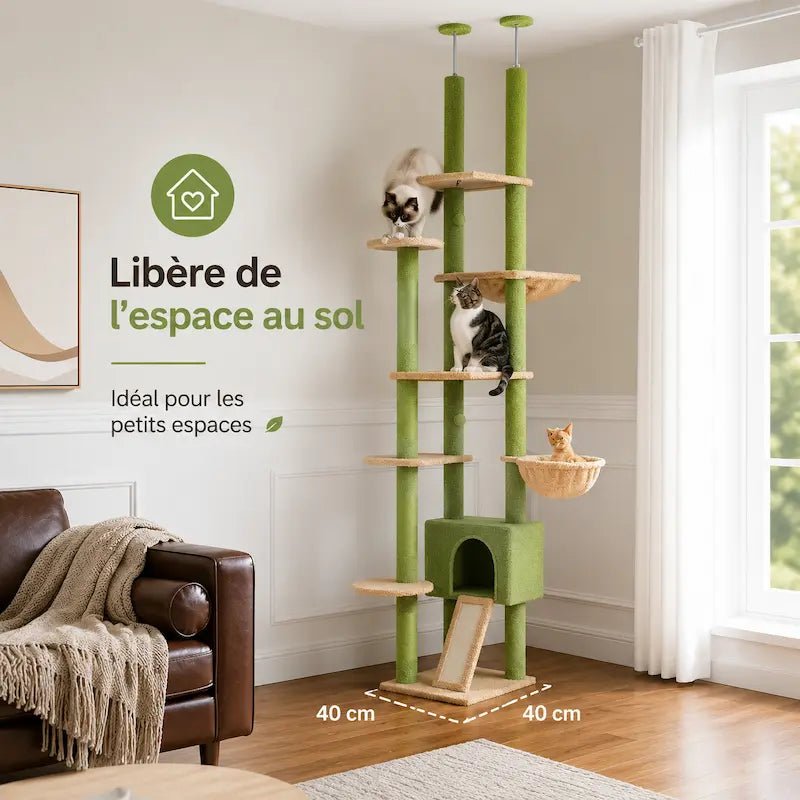 Arbre à chat plafond Catvertikal : libère de l'espace au sol, base de 40 × 40 cm