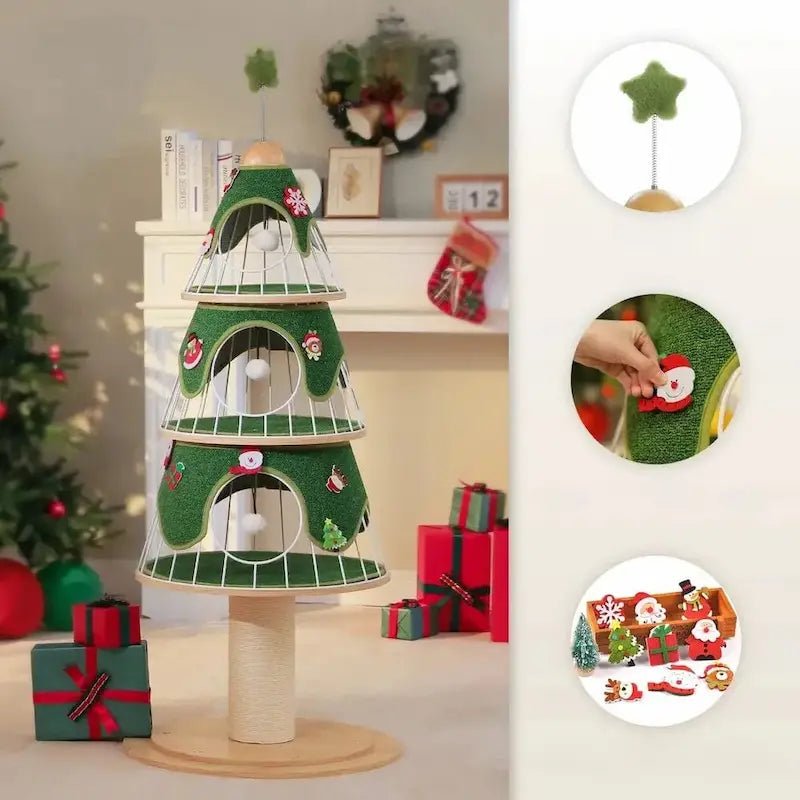Arbre à chat sapin de Noël FéliXmas avec étoile et décorations amovibles