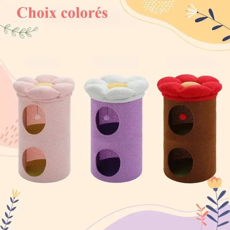 Trois coloris de l'arbre à chat tonneau Pawbarrel : rose, violet et marron