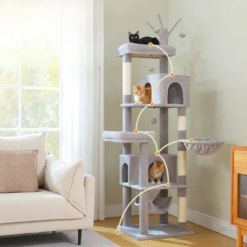 Parcours de grimpe de l'arbre à chat XXL multi-niveaux FeliHome, niveau par niveau