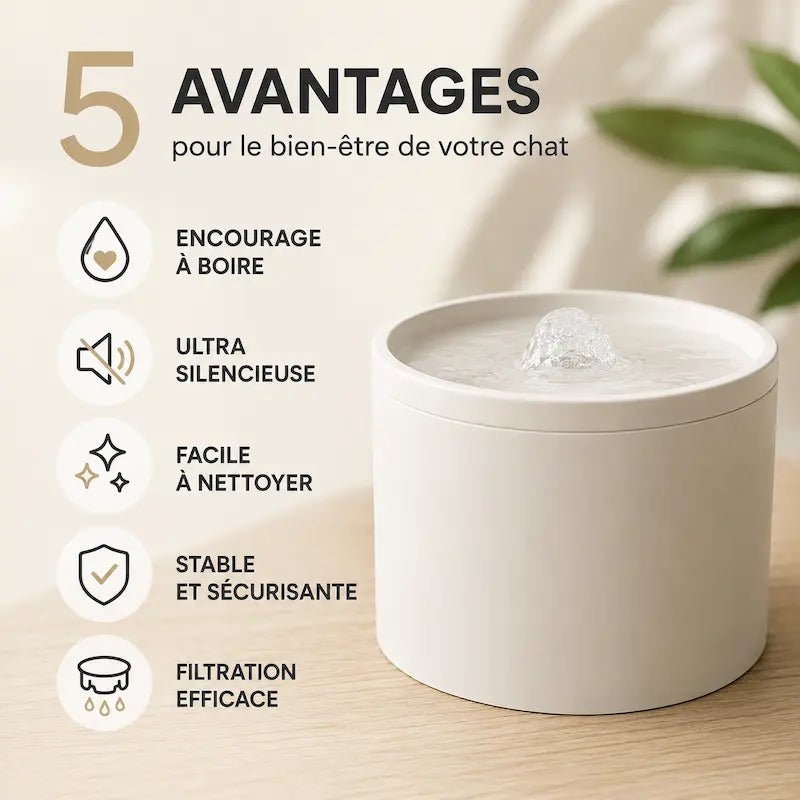 Fontaine à eau chat 1 litre : encourage à boire, ultra silencieuse, facile à nettoyer