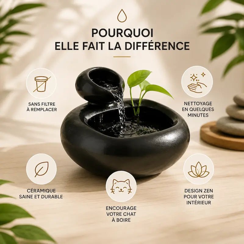 Fontaine à eau chat céramique : sans filtre à remplacer, nettoyage rapide, design zen