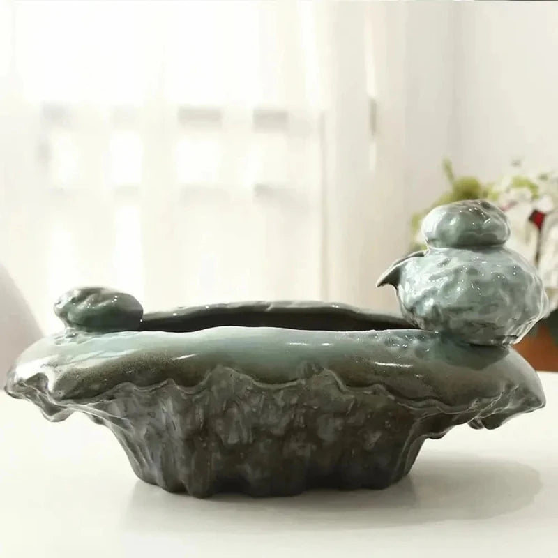 Fontaine à eau chat grenouille FrogFlow en céramique verte émaillée