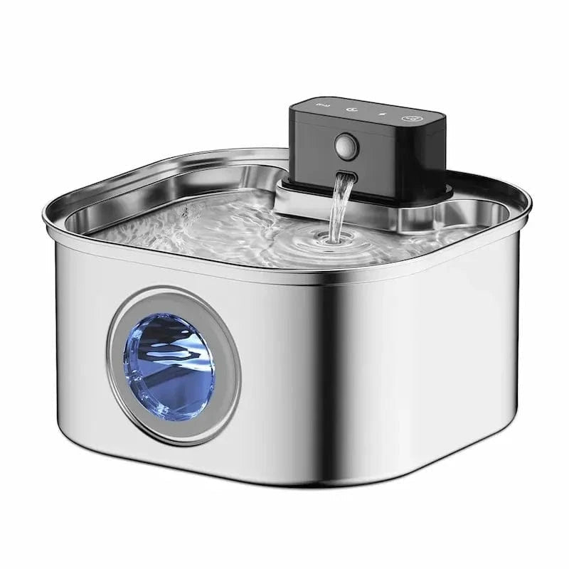 Fontaine à eau chat inox sans fil FreeSteel sur fond blanc