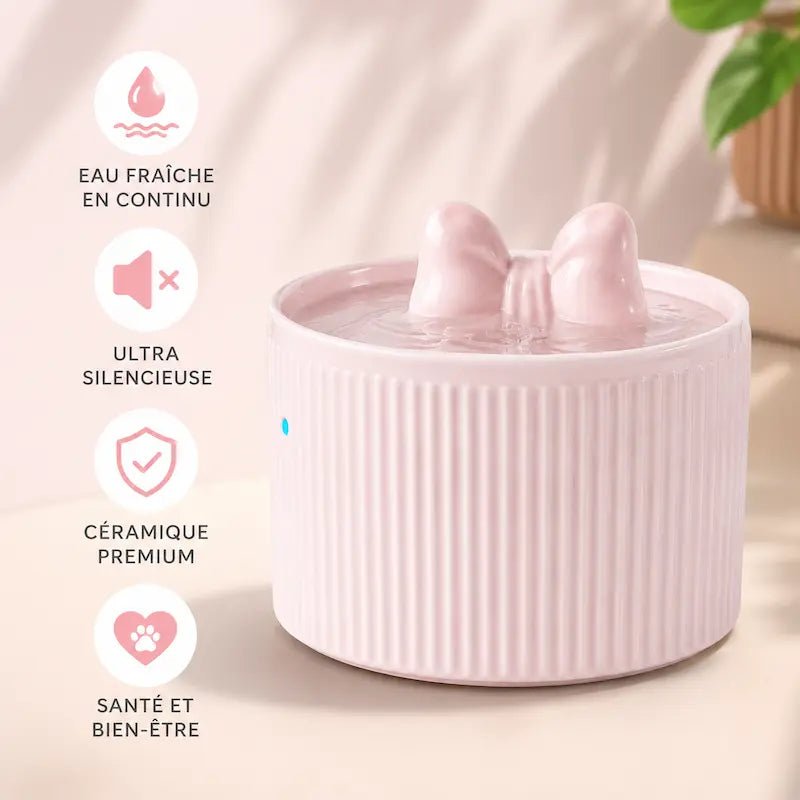 Fontaine à eau chat rose : eau fraîche en continu, ultra silencieuse, céramique premium