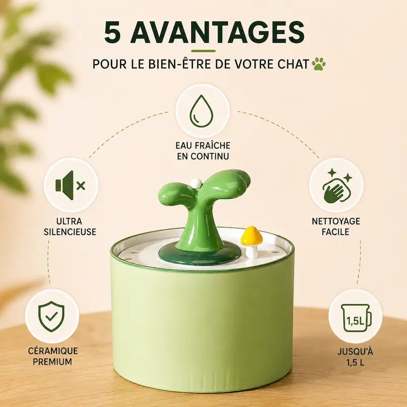 Fontaine à eau pour chat céramique ZenCeram : eau fraîche, ultra silencieuse, nettoyage facile, 1,5 L