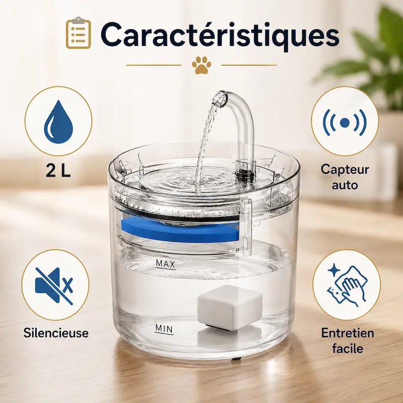 Fontaine chat 2L SensiFlow : capteur automatique, silencieuse, entretien facile