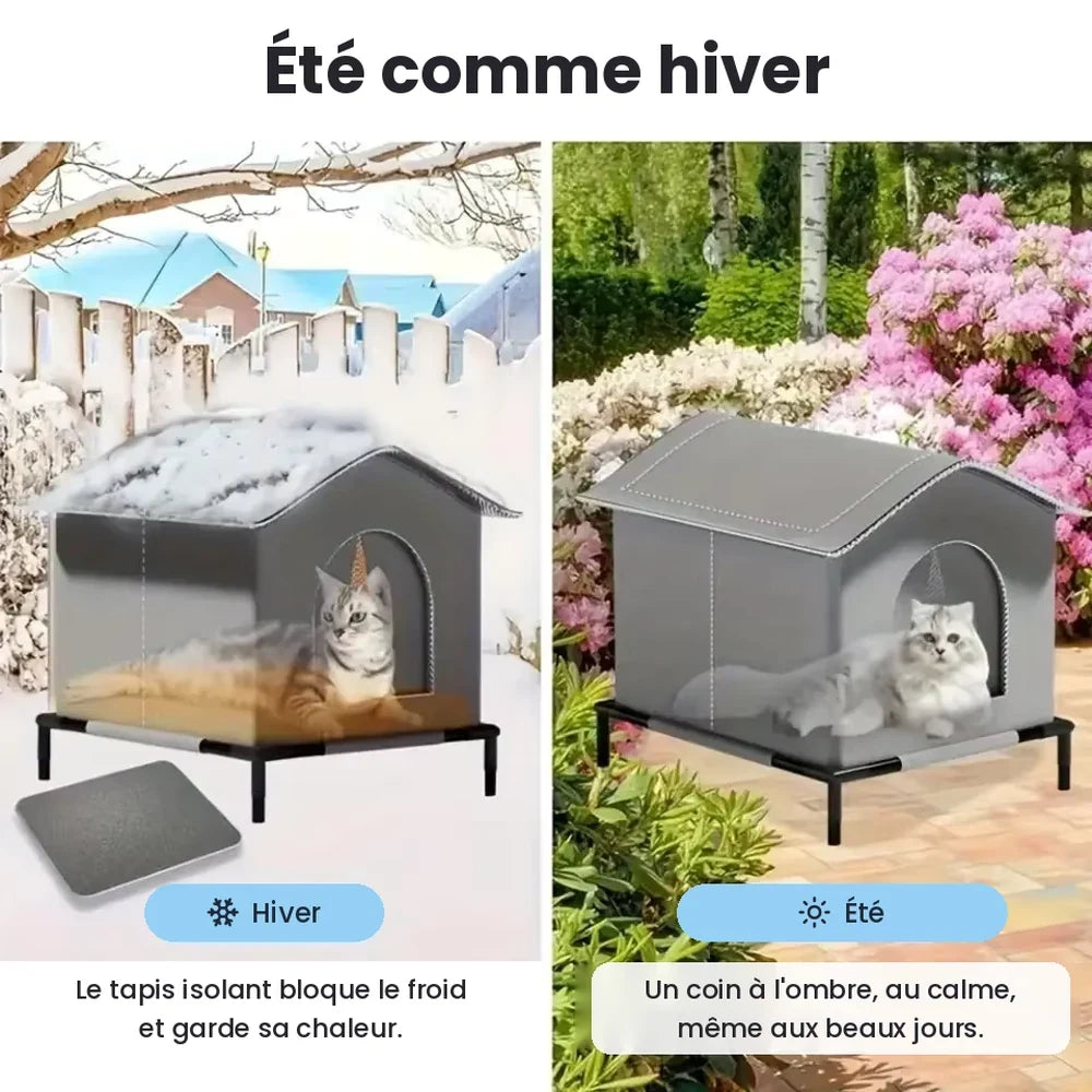 Niche chat extérieur utilisable été comme hiver, tapis isolant contre le froid