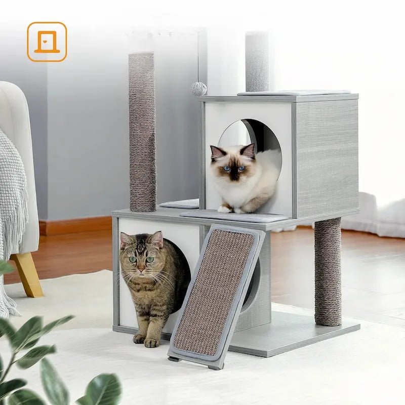 Chats dans les niches cubiques du petit arbre à chat moderne gris UrbanNest